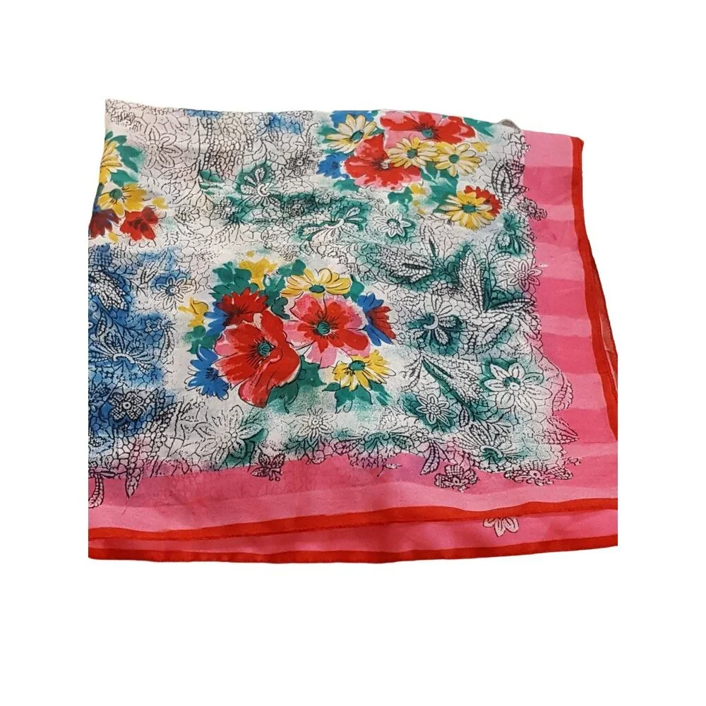 Vintage Womens Silk Scarf‎ Pink Blue Floral 30